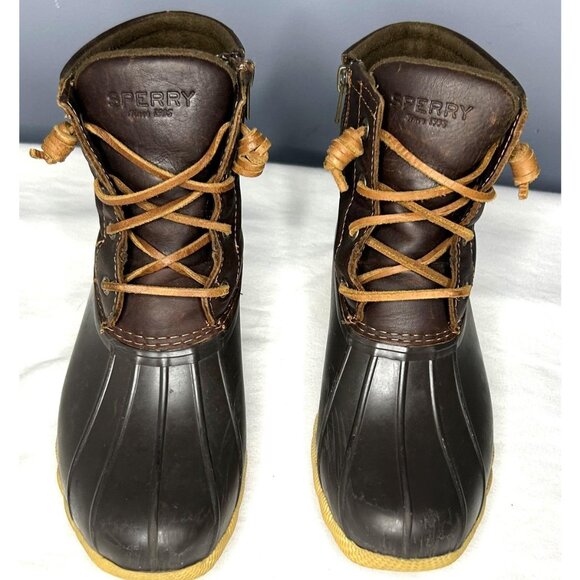 Sperry Saltwater Duck Boots Womens Size 6.5 Brown Leather Rubber Side Zip - Picture 2 of 13